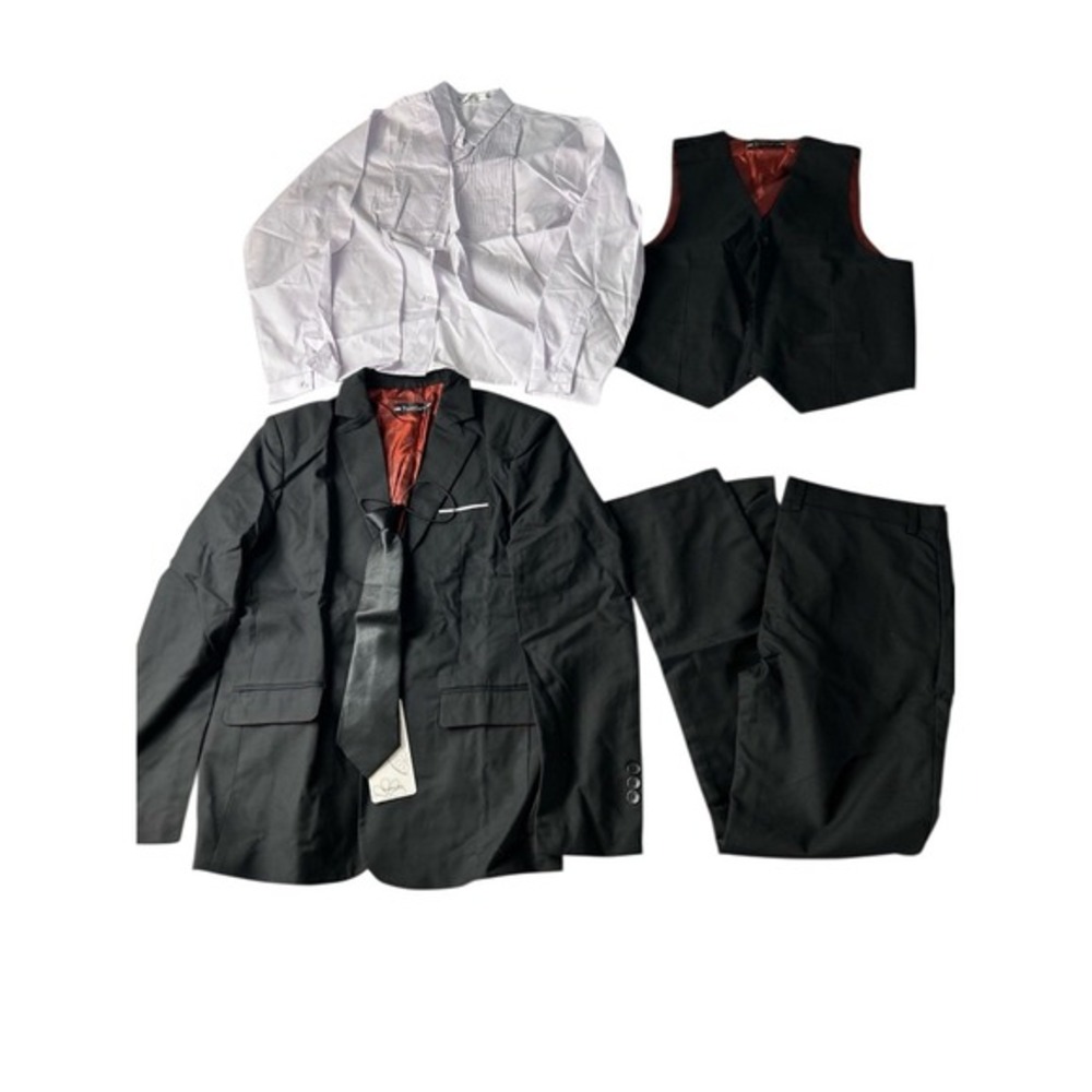 Yuan Lu‎ boys 5 Piece Tuxedo Suit Set Blazer 14 Black White Pants Shirt Tie